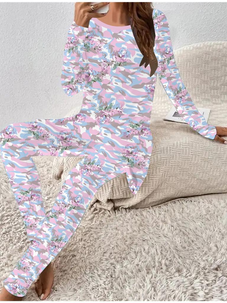 Euro-American Fashion 3D Leopard Print Women's  Four-season Long-sleeved T-shirt + Long Pants Two-piece Set. Perfect Gift