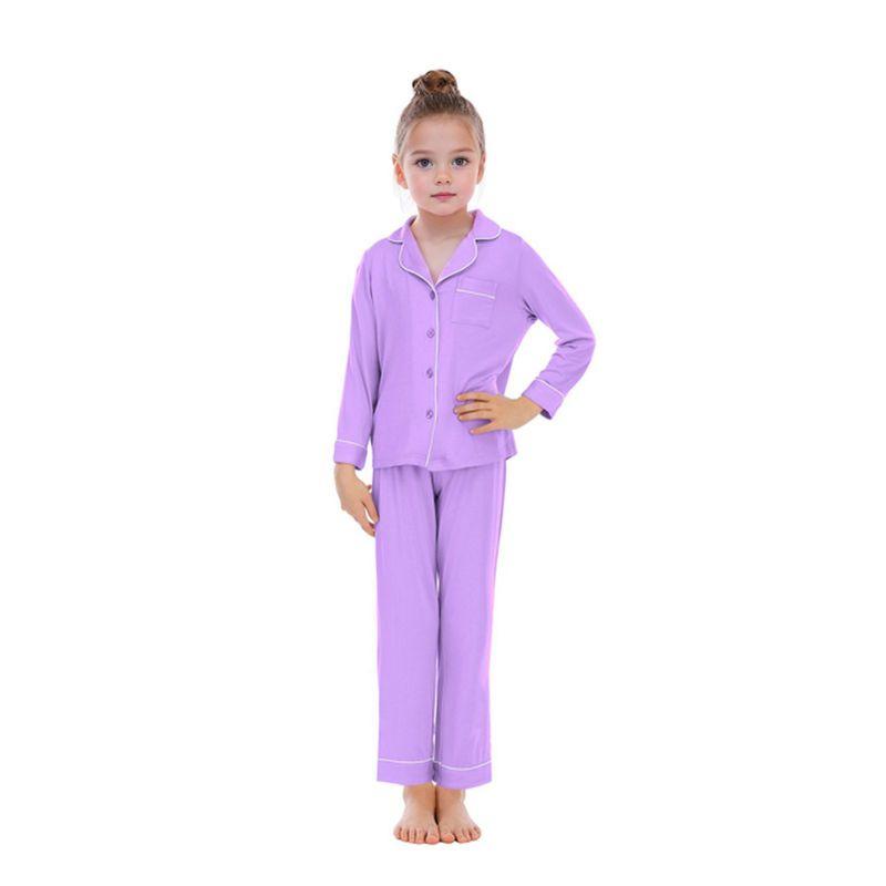 5-14 let Dětský Dívčí Pyžamový Set Dlouhý Rukáv Knoflíkový Top a Kalhoty Domácí Oblečení