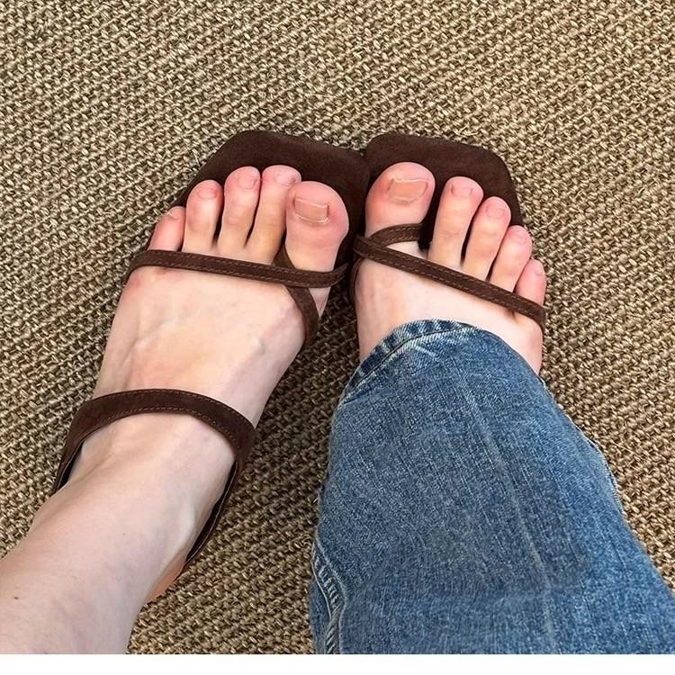 Retro Square Toe Cross Slip On Sandals With Rubber Sole For Summer Casual Women