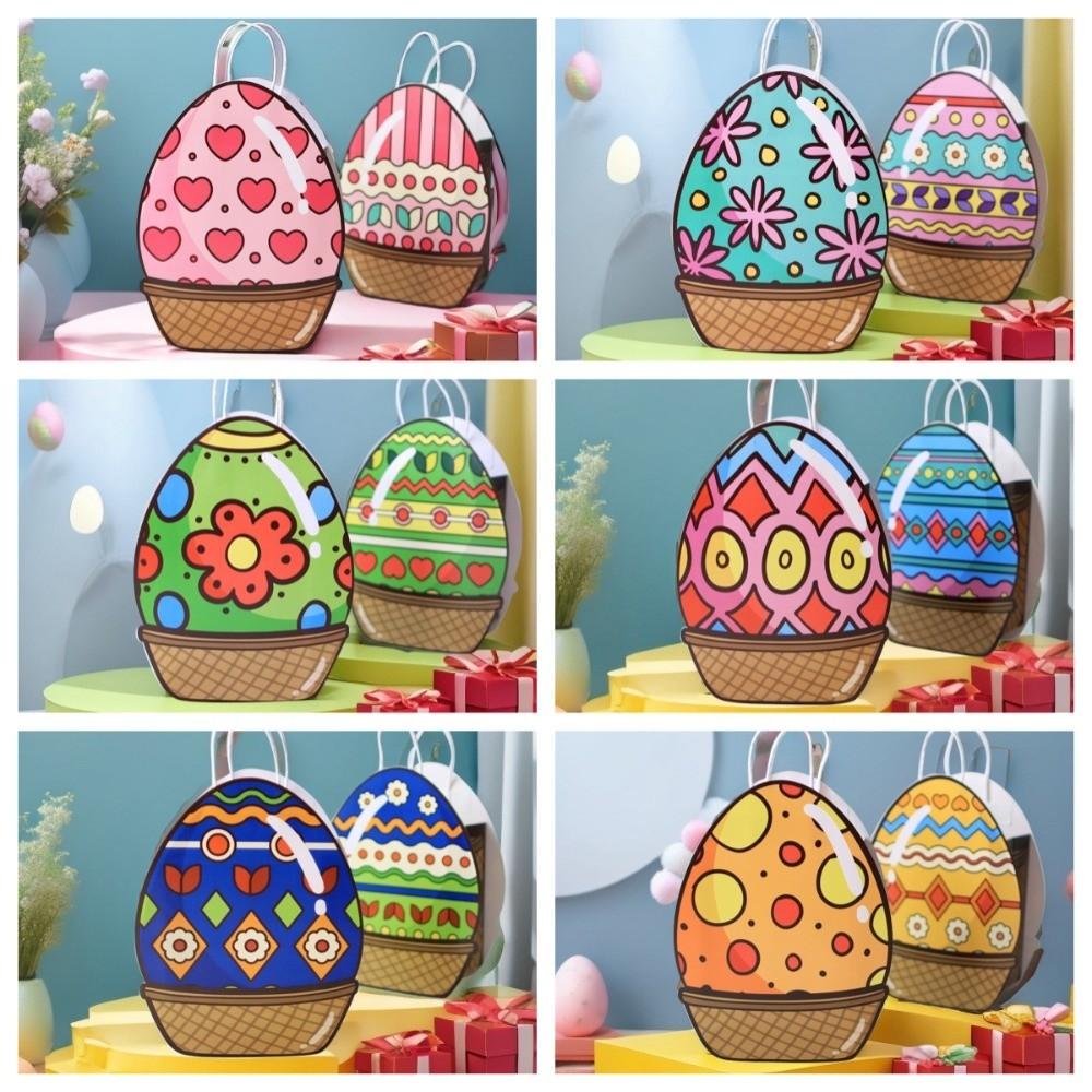 10pcs Colorful Easter Egg Bags Flower Heart Easter Paper Gift Bags Cute with Handles Candy Snacks Present Bags Party Favors