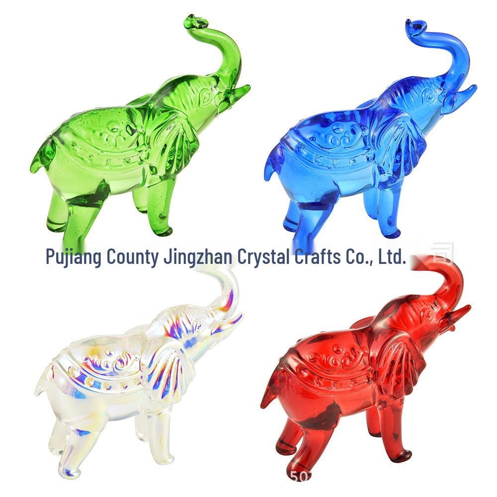 Gift Office Feng Shui Elephant Crystal Ornament - Four Colors Available for Wealth Attraction