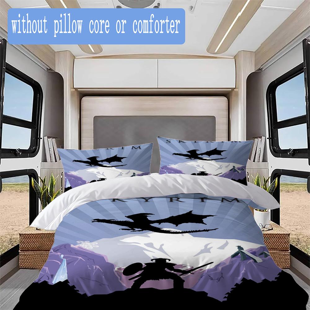 The Elder Scrolls Pattern Bedding,Quilt Set Quilt Cover Pillowcase Home Birthday Gift (1*duvet Cover+2*pillowcase,without core)XSJT0917463