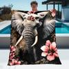 1pc Elephant & Floral Design Flannel Throw Blanket - Lightweight Soft Warm All-Season Polyester Blanket for Sofa, Camping,