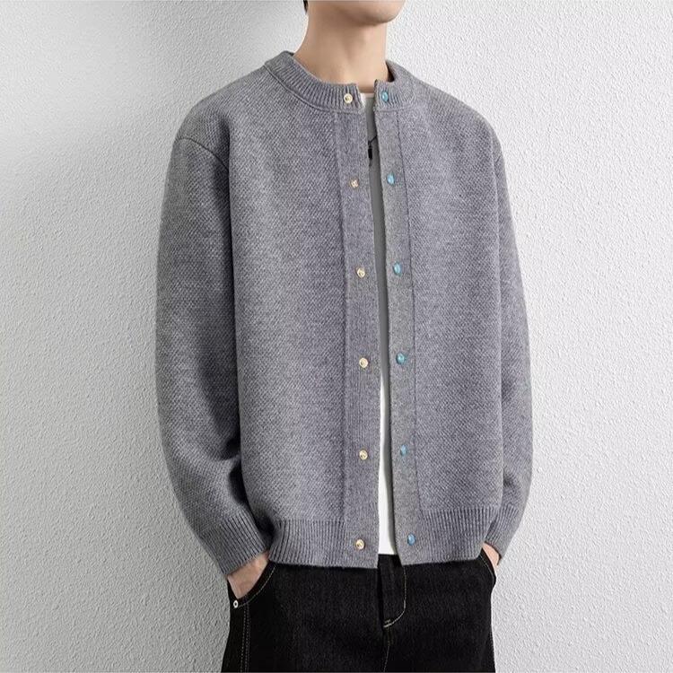 2025 Gray Round Neck Button Knit Cardigan - Korean Style Autumn/Winter Casual Sweater 2XL