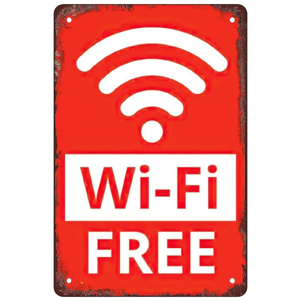 Vintage Free Wifi Metal Tin Sign Retro Warning Plaque for Home Cafe Restaurant Bar Club and Washing Room Decor
