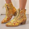 Plus-size Shoes, Chunky Ankle Boots, Pointed Lace-up High-heeled Boots, New Style Women's Boots
