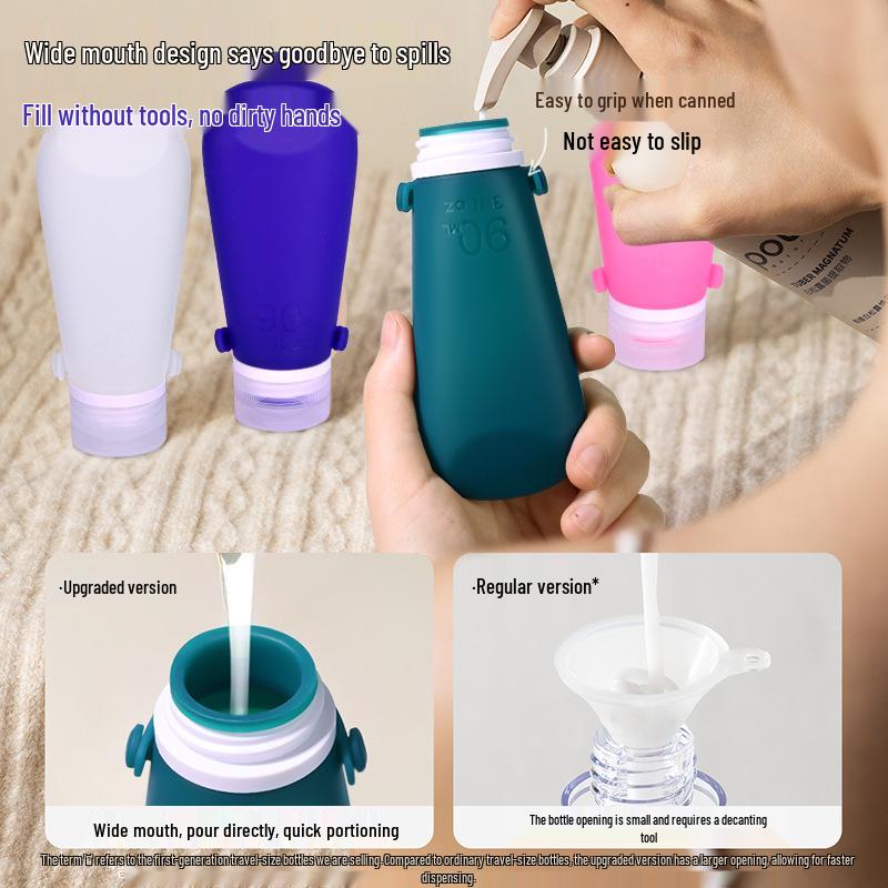 Portable Refillable Silicone Travel Bottles Set for Shampoo, Shower Gel, Lotion, Makeup Remover, and Skincare.