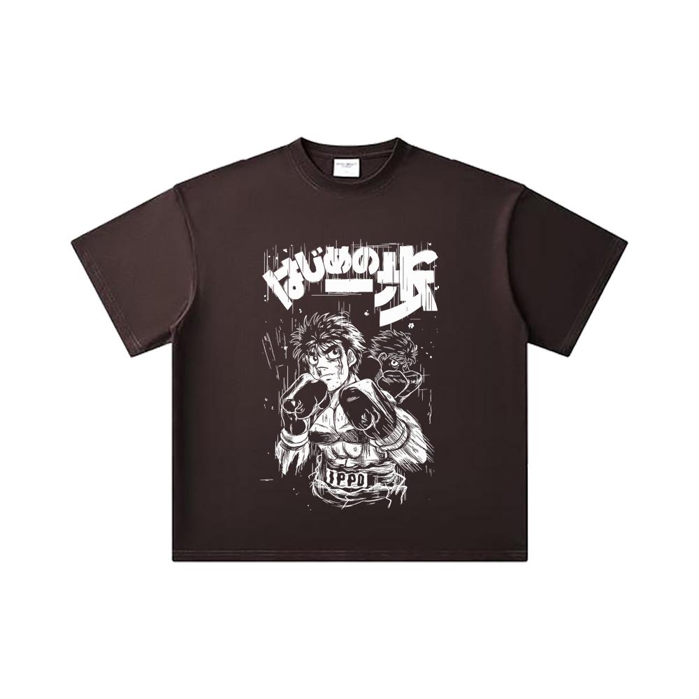 260 GSM Double Yarn 32 Count 100% Cotton Hajime No Ippo V4 Ippo Print Unisex Heavy Cotton T Shirt