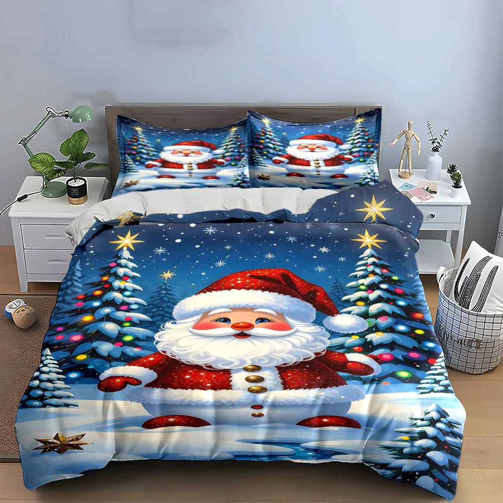 Santa Claus Winter Wonderland Bedding Duvet Cover Set Duvet Cover Pillowcases (1*Duvet Cover 2*Pillowcases, without duvet insert)