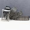Original American Heavy Duty Leather Belt with Punk Eyelets and Rivets, Three-Pin Buckle, Unisex Cowhide Design