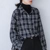 Camisas xadrez femininas manga comprida trespassado vintage estilo coreano ulzzang blusa preta grande