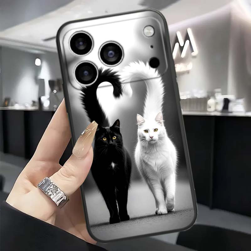 Anime cartoon cat illustration For Apple iPhone 17 16 16E 15 14 13 12 11 Pro Max Plus Black Soft Silicone Phone Case