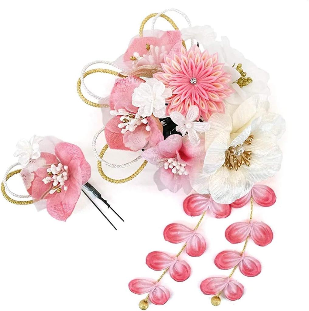 Hair Accessory Set Featuring Wisteria Perfect for and Two-piece Tsumami-zaiku Ornaments, Coming-of-age Ceremonies, Furisode, Yukata, Weddings,