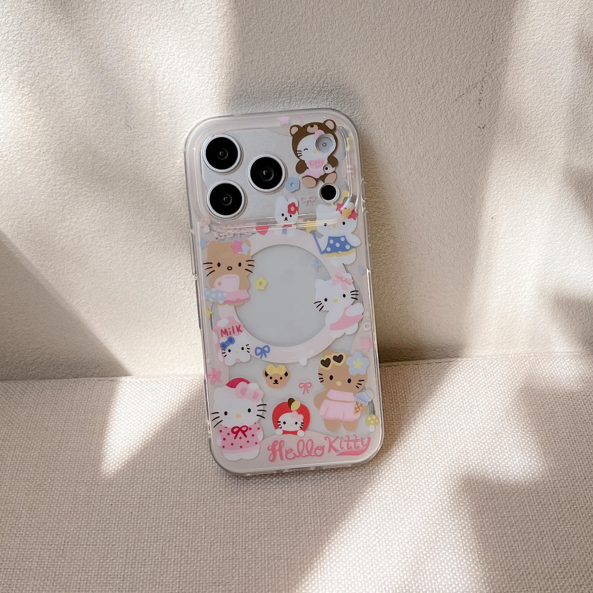 

IMD Cute Kitten Magnetic Drop-Proof Phone Case for Apple - Cartoon Design with Hollow Corners IMD прозрачный