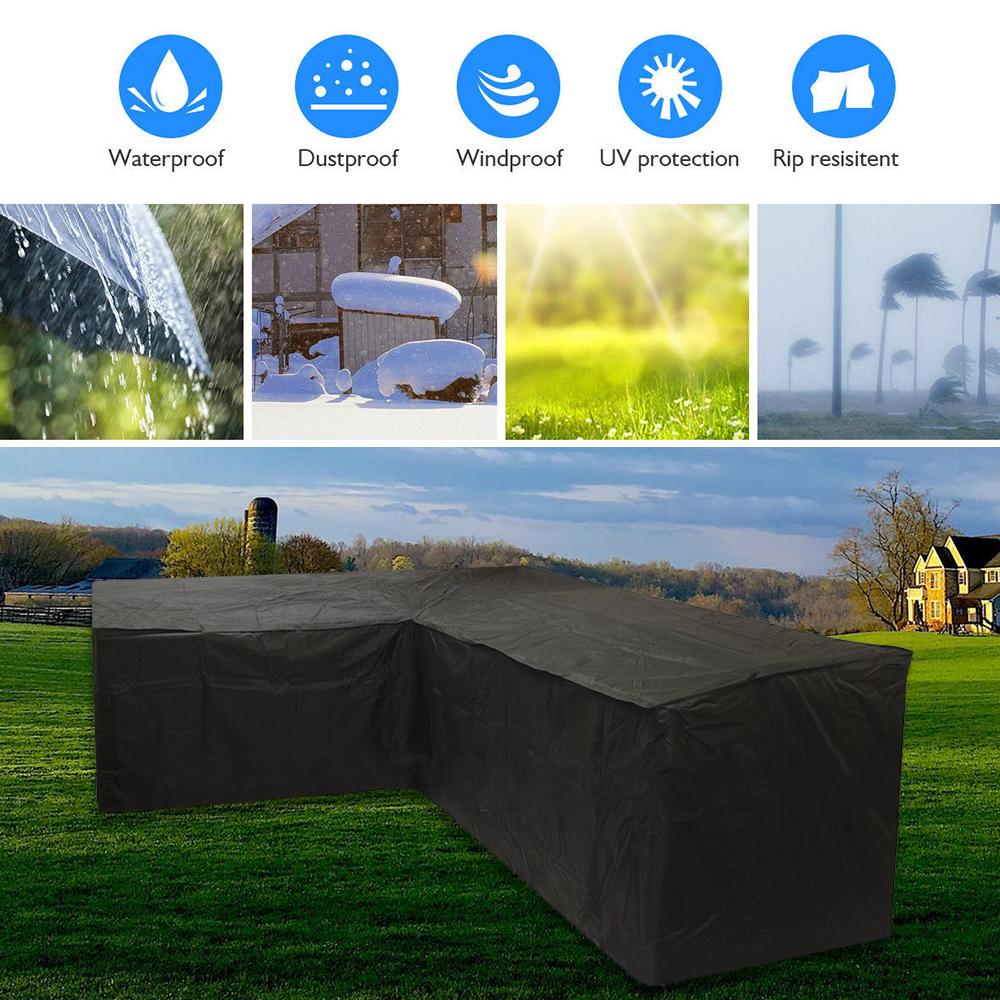 L-Shape Furniture Cover Polyester Waterproof Sofa Protective Cover with Drawstring Outdoor Sunscreen Dustproof Patio Chair Cover