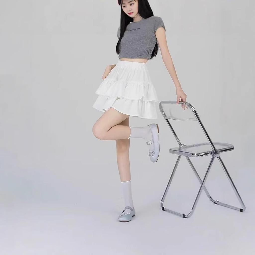 Women's Black Puff Cake A-Line Skirt - High Waist, Anti-Exposure, Slim Fit, Short Summer Skirt