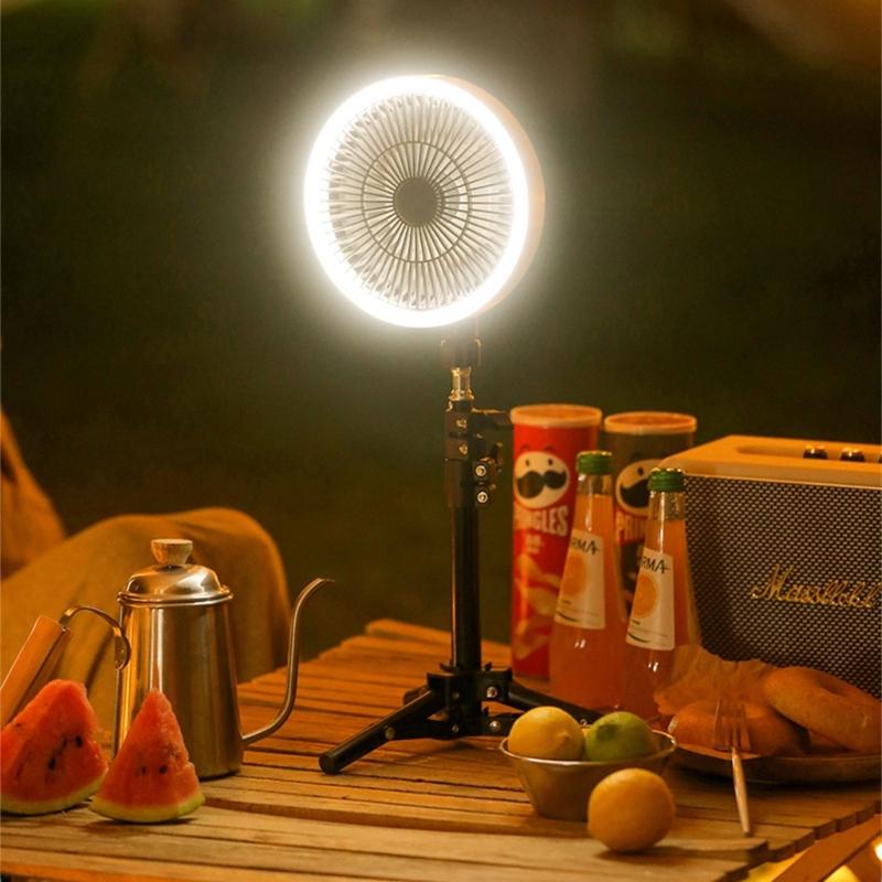 Portable Fan Rechargeable Electric Fan For Outdoor Camping Tent Cooler LED Light