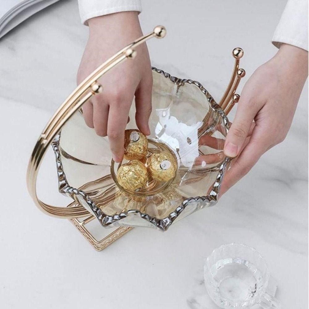 Metal Frame Flower Basket Shape Fruit Plates Glass European Fruit Tray  Photography Props