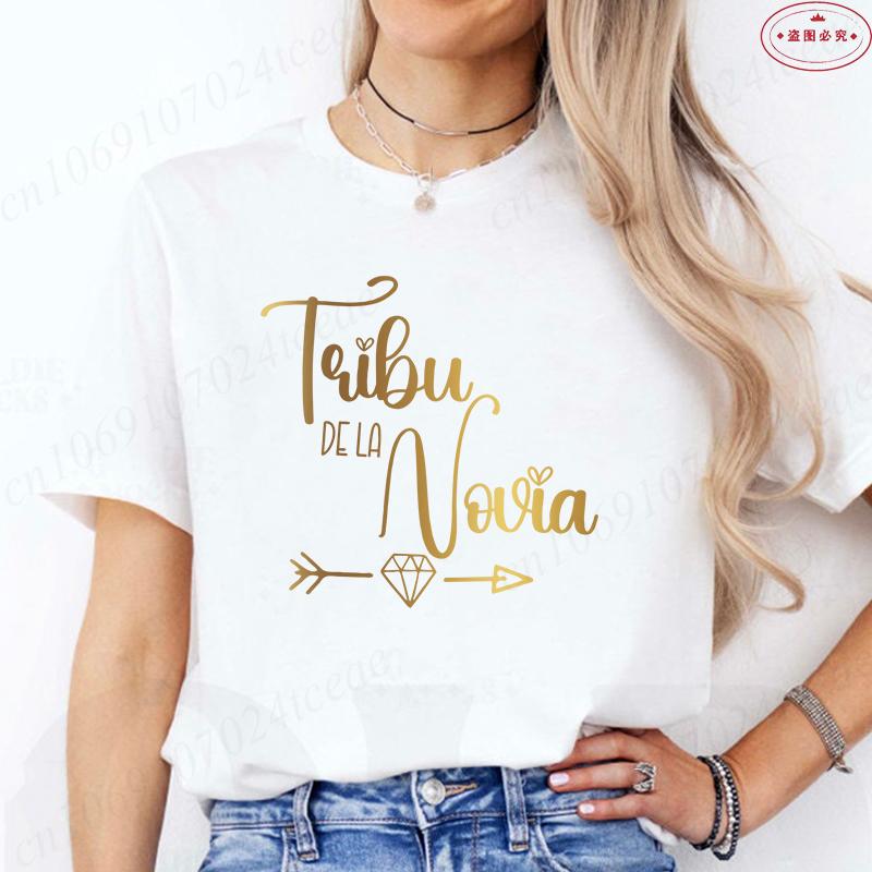 Mode Spansk Team Bride Squad T-shirt Möhippa Bröllop Y2k Toppar Kvinna Möhippa T-shirts Kortärmade Skjortor
