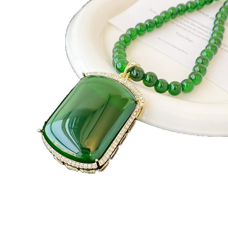 New Chinese Emerald Lucky Pendant Necklace Long Wild High-Grade Sweater Chain Simple Fashion Hanging Piece Pendant
