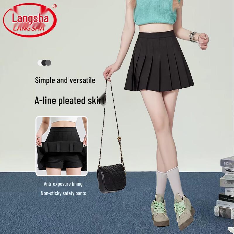 Langsha Women s High-Waisted Pleated A-Line Short Skirt XL