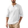 Men Shirt Round Neck Long Sleeve Loose Fit Shirt Pure Color Pleated Casual