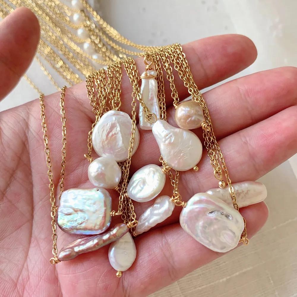 Real Natural Freshwater Pearl Necklace for Women Irregular Round Square Coin Stick Drop Baroque Pearl Pendant Necklace Choker