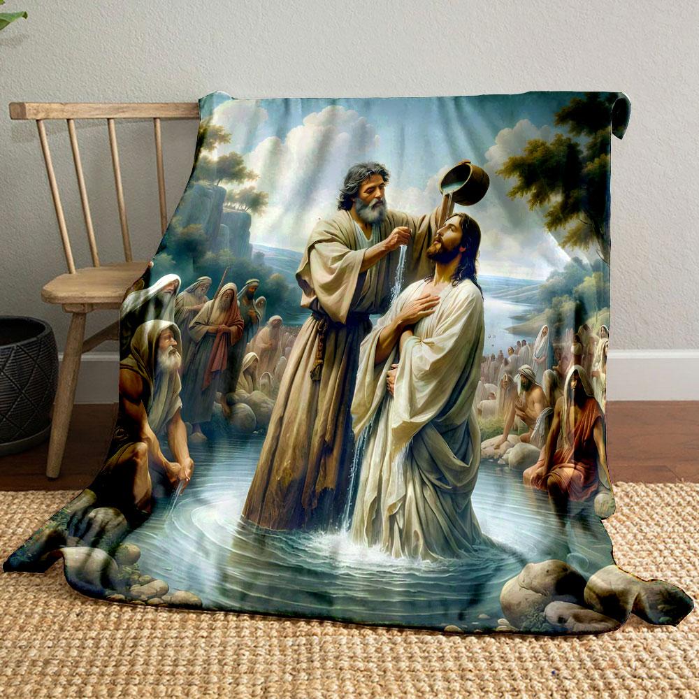 

Jesus Baptism Religious Art Blanket Printed Blanket for Living Room Bed Couch lunch break Soft Cozy Blanket for Friend s festival Gift 80cm x 120cm