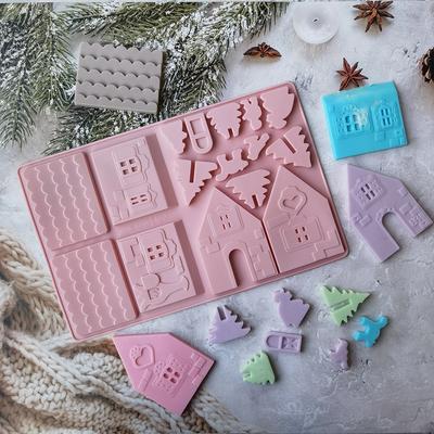 Silikonblock-Weihnachtsholzhaus-Kuchenform-Gelee-Pudding-Seifen-Kuchenform