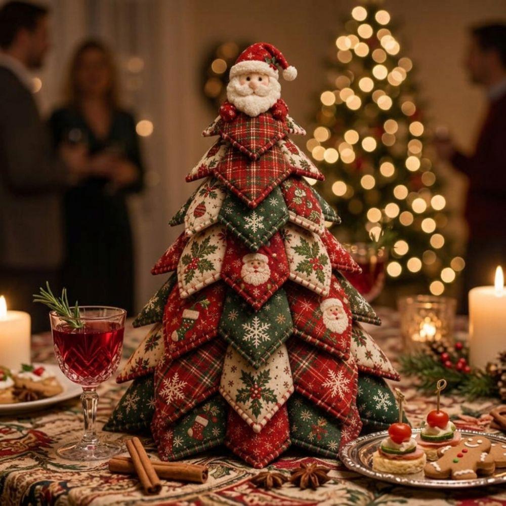 Vintage Stil DIY gesteppter Weihnachtsbaum Bausatz Handarbeit Anfängerfreundlich 3D Tisch-Weihnachts-Nähset Weihnachtsmann Mädchen