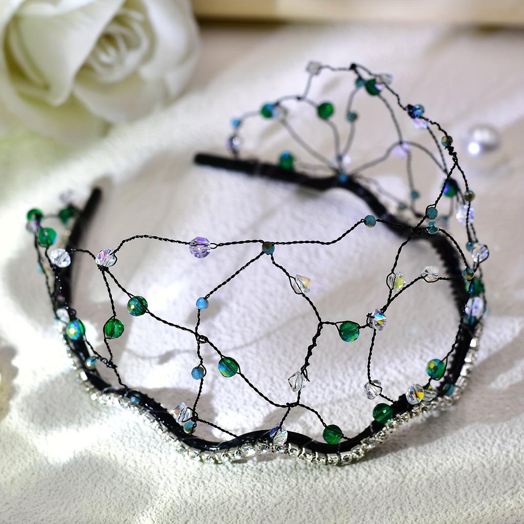 Bling Bling Rhinestone Decorative Wide Brimmed Head Band Net Hair Hoop Vintage Hair Accessories For Women And Girls