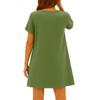 Lässiges Leinenkleid für Damen mit V-Ausschnitt, Knopfleiste, kurzen Ärmeln und lockerer Passform