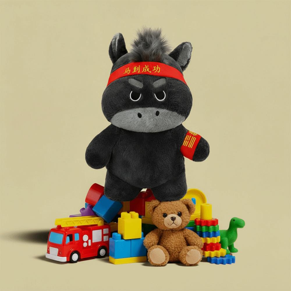 Cute Design Lucky Horse Figurine Black Color Zodiac Pony Figurine Horse Plush Doll  New Year Gift