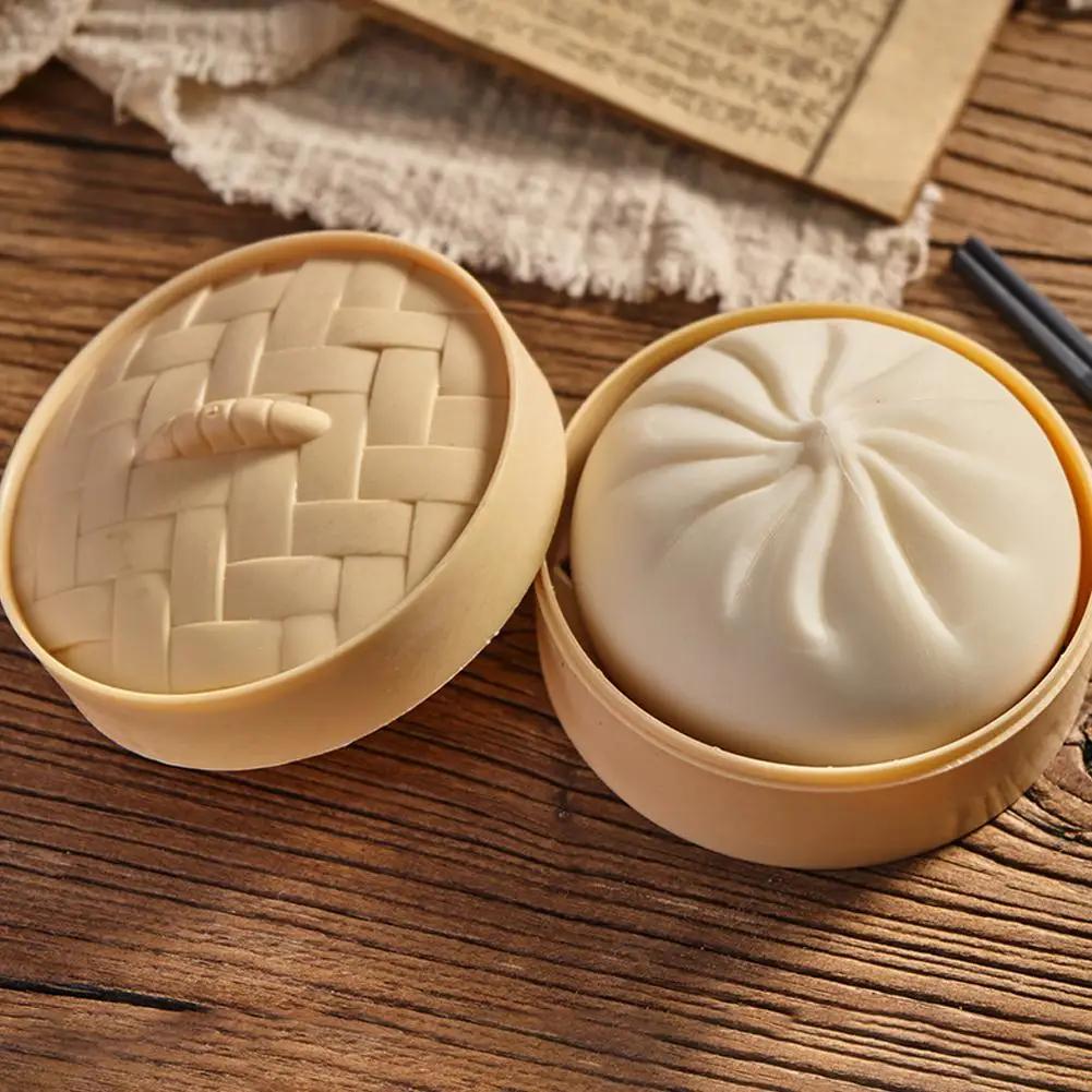 Bunte Teigtaschen-Quetschies Stressbälle Fidget Sensorikspielzeug Simulation Essen Squishies Brötchen mit Dampfgarer Knete-Kugel zum Ausdrücken Geschenke