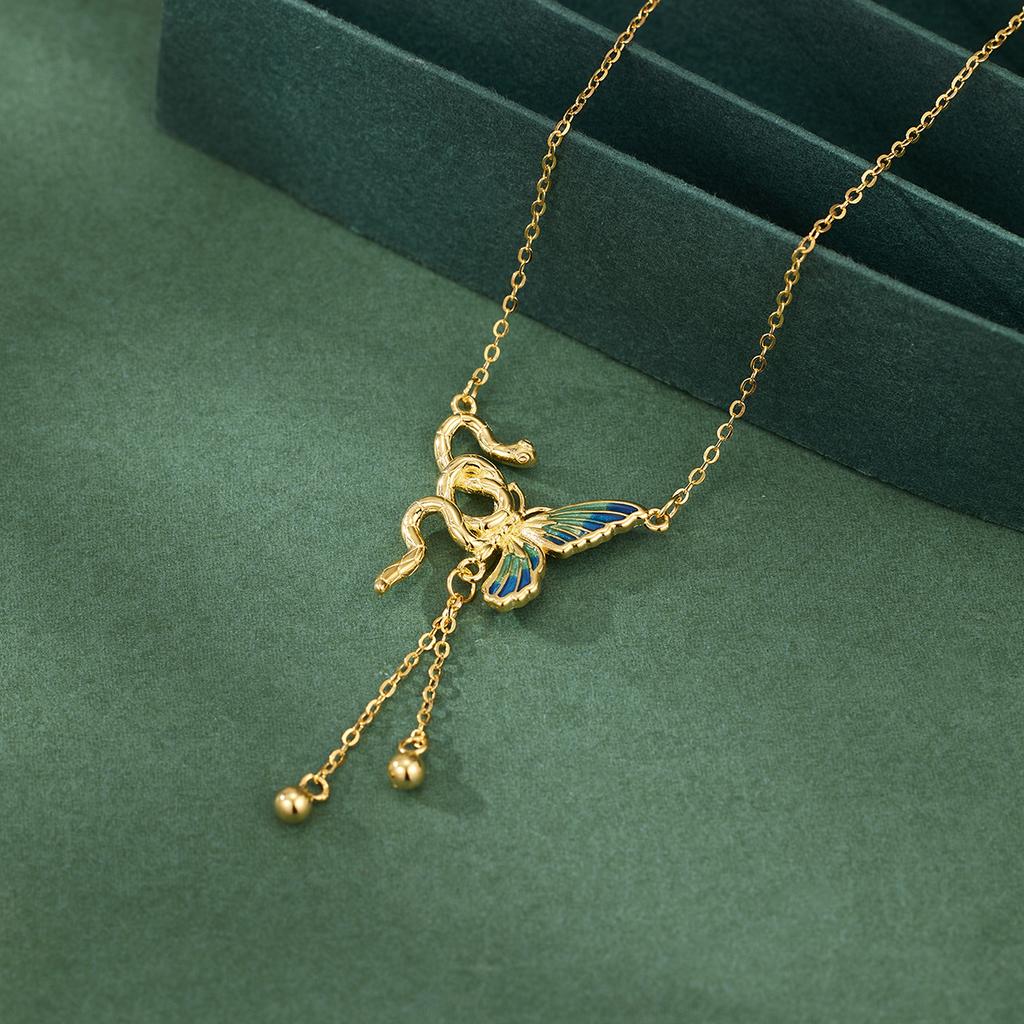 S925 Sterlingsilber Emaille Schmetterling Geist Schlange Quaste Halskette Tanz mit Schlange Premium Halskette