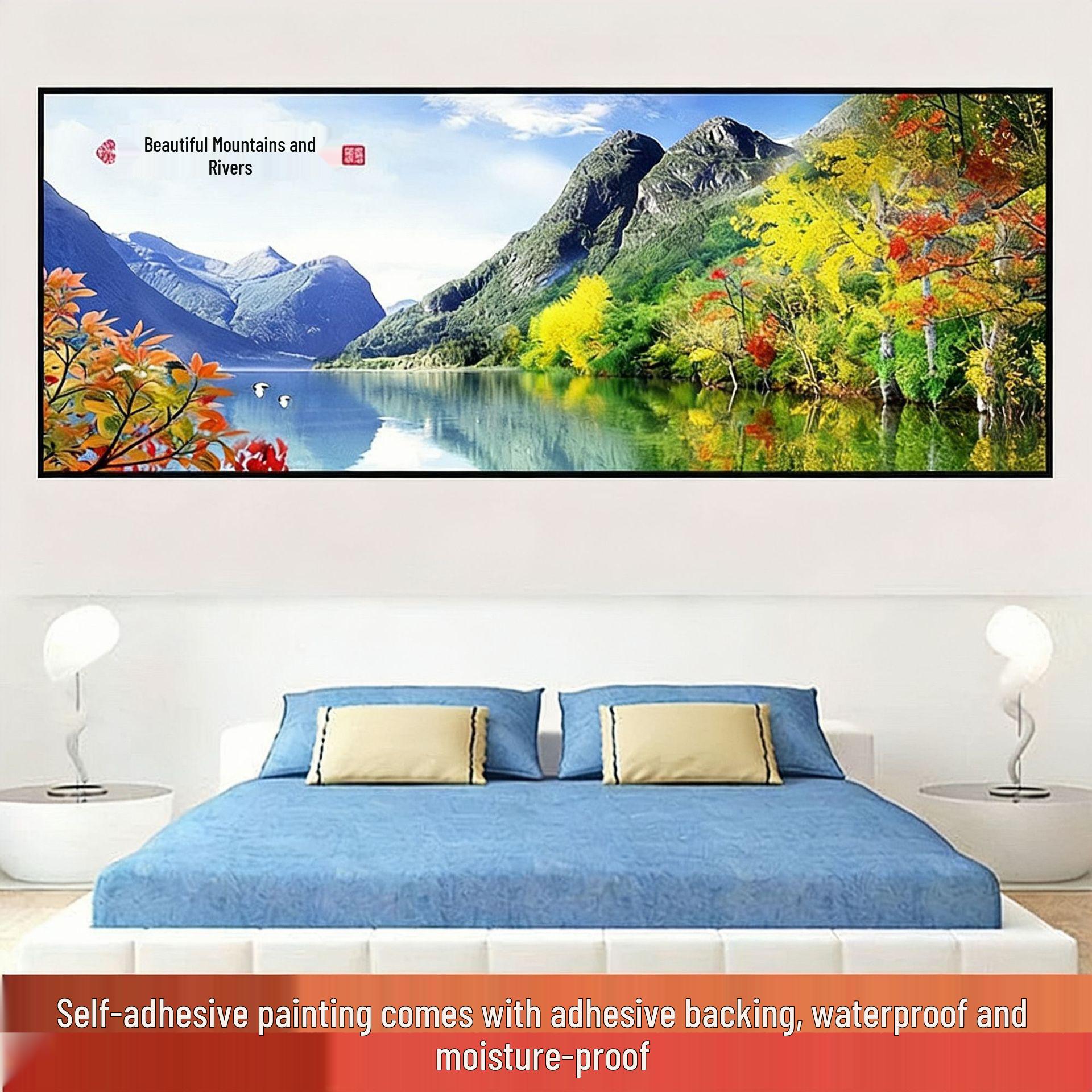 

Water-Inspired Wealth Landscape Adhesive Mural Sticker - Waterproof, Self-Adhesive PVC for Living Room or Bedroom Walls 20X30