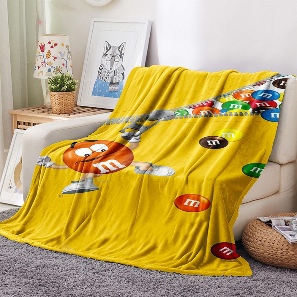 1PC M&M's Patterned Flannel Blanket Suitable For All Seasons for Home Decor Warmth and Comfort Gifts Holiday Present