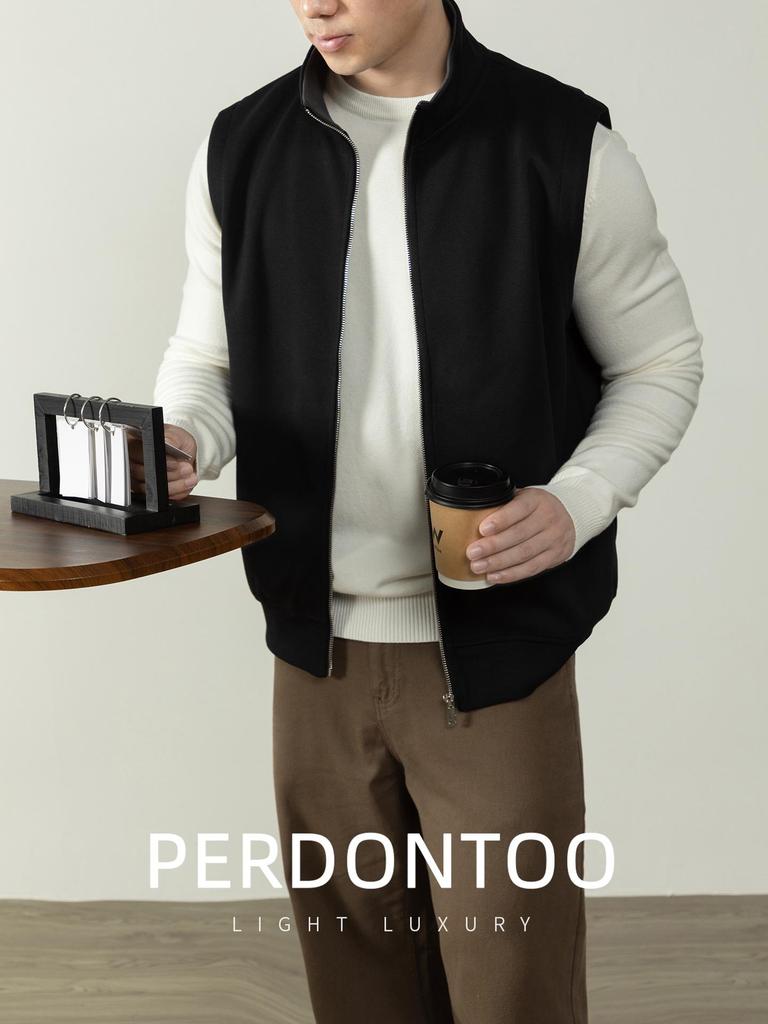 Leichter Luxus Stil Herren Hautfreundliche Baumwolle Stehkragen Reißverschluss Weste - Lässige Herbst/Winter Layering Weste Jacke