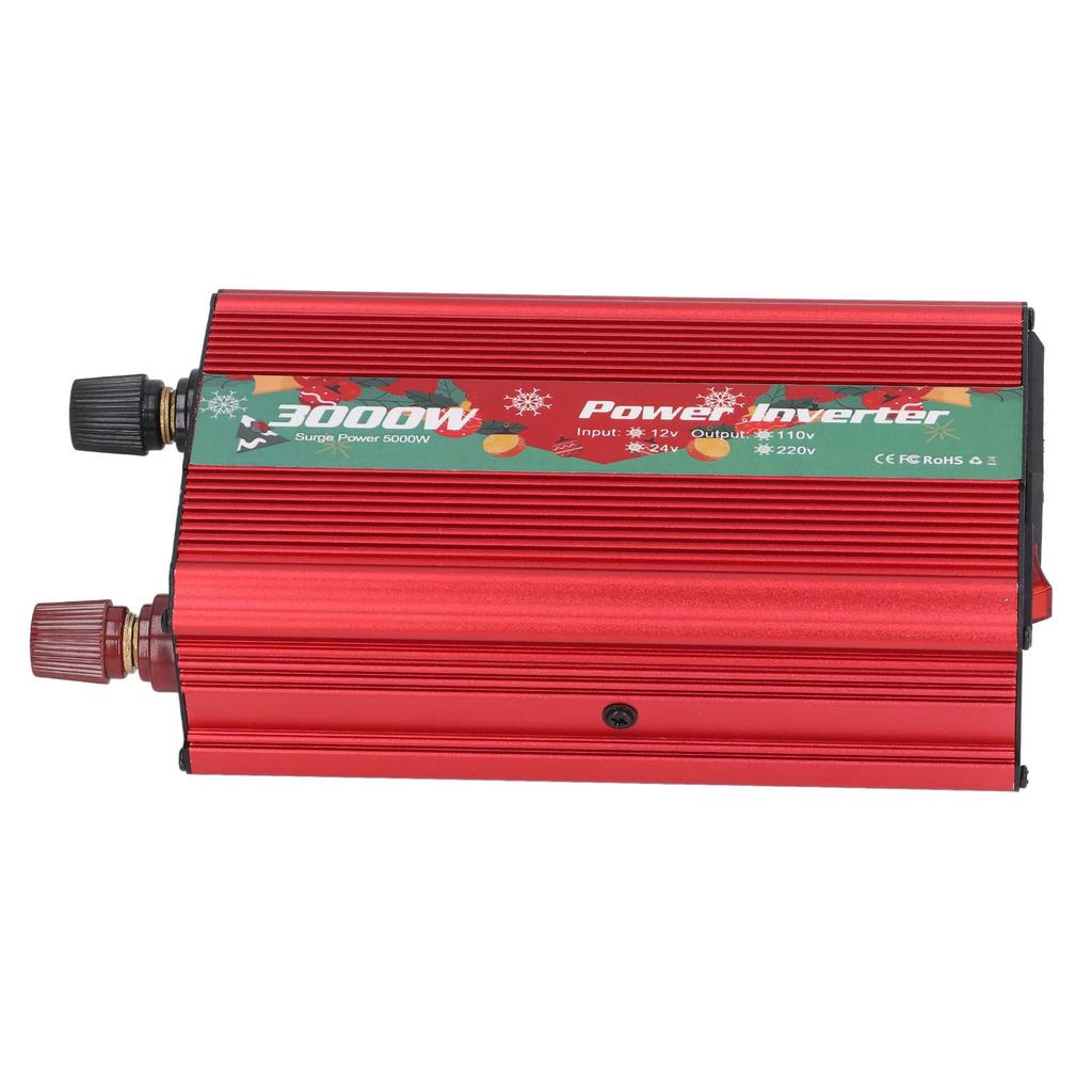 Invertor de putere Aliaj de aluminiu DC12V la Putere AC Invertor cu undă sinusoidală cu zgomot redus pentru încărcare multifuncțională 3000W Roșu 110V