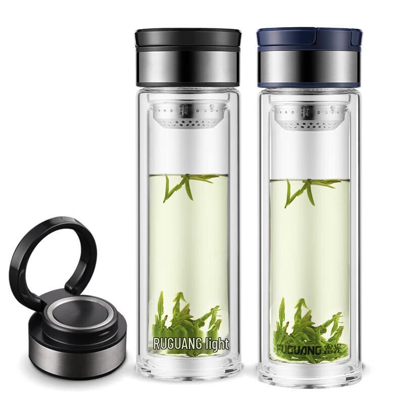 FUGUANG Shangyu G1707 Double-Layer Glass Cup with Handle Ring, 400ml