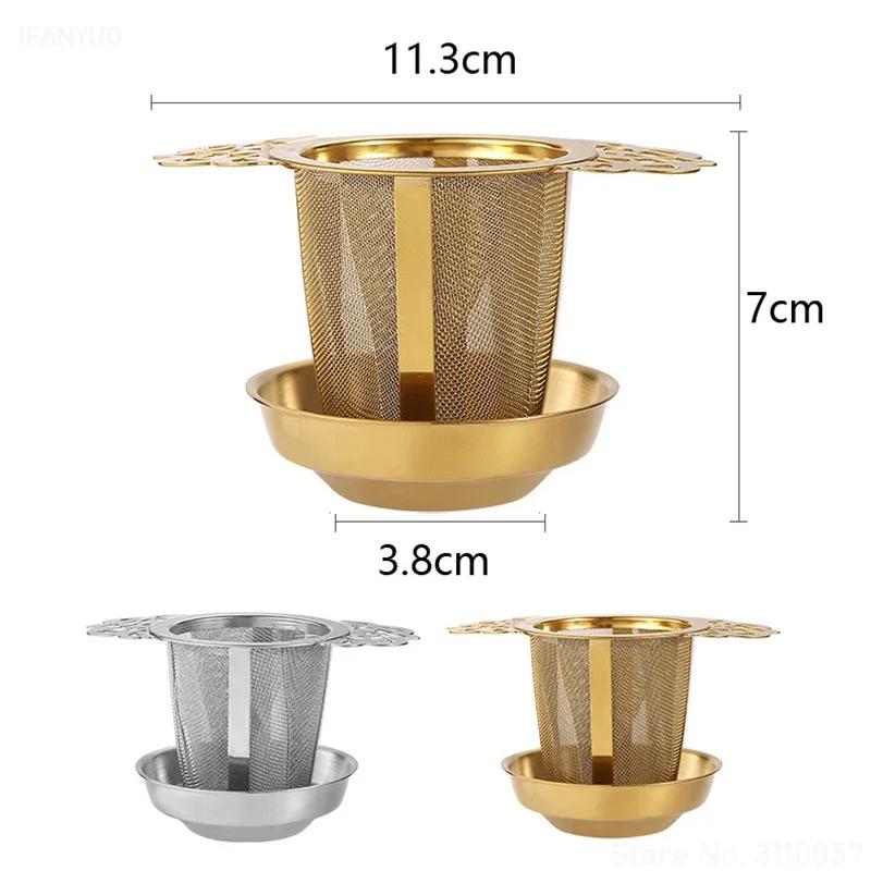 Double-layer Lace Tea Strainer Set with Tray Stainless Steel Filter Mesh Sieve Tea Drain Useful Infusers Kitchen Tools Teaware