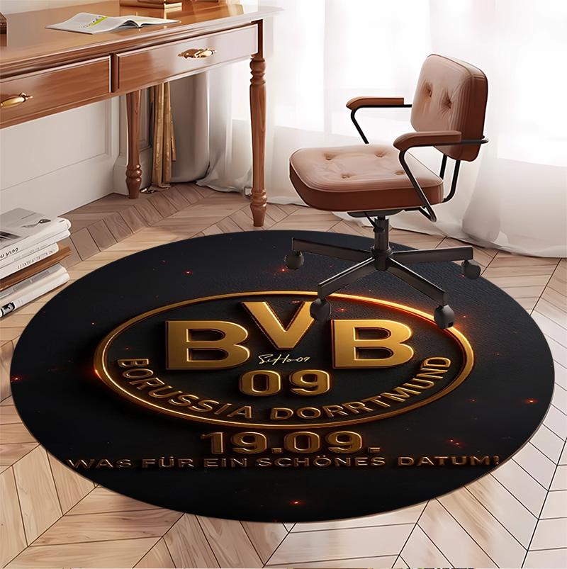 Borussia Dortmund Pattern Round Rug, Indoor/Outdoor Mat, for Picnic, Gameroom, Bedroom, Office, Living Room, Home Decor Carpet, Birthday Gift