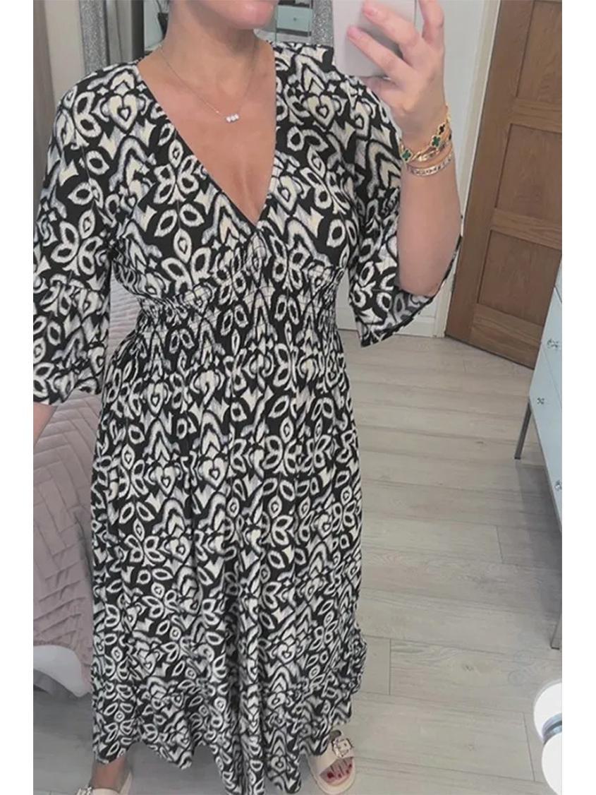 

Пляжное платье с цветочным принтом в европейском и американском стиле с V-образным вырезом для отдыха на море M чёрный