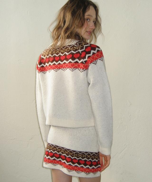 Ronron Heart Nordic Zip Up Skirt Ivory