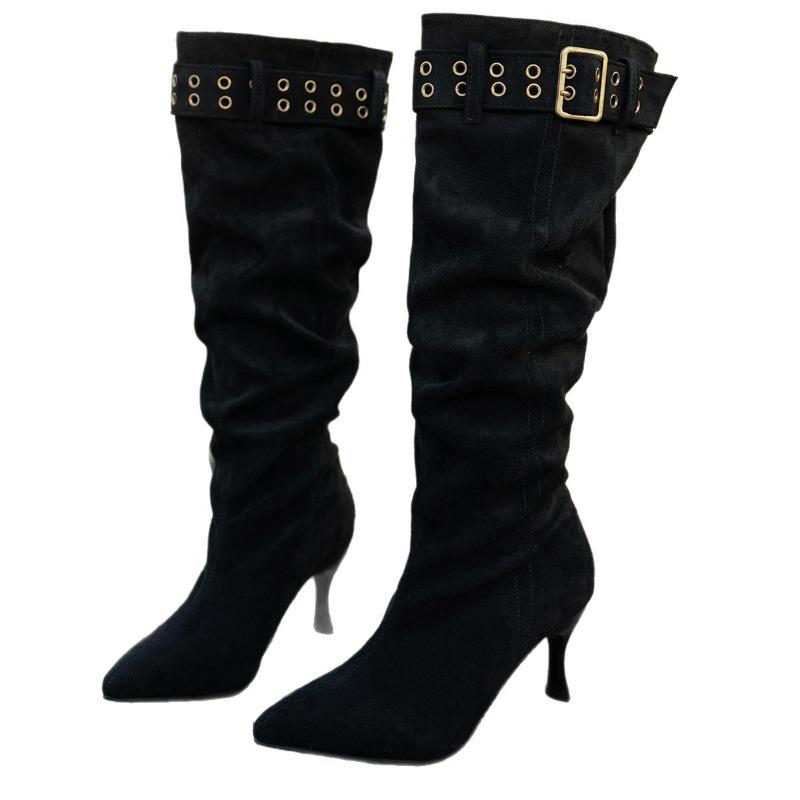 Women's Wide Width Knee High Boots, Slim Stiletto Heels, Korean Vintage Wholesale Booties for Women