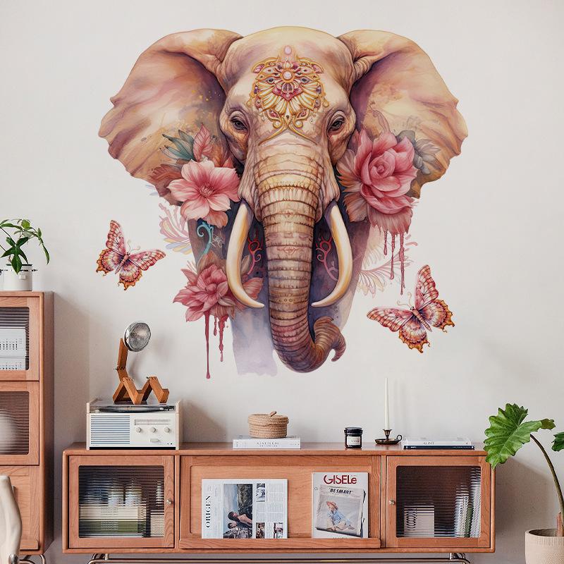 Large Watercolor Elephant Decals Tropical Rainforest Animal Wall Stickers Kid's Room Wall Decoration Self Adhesive