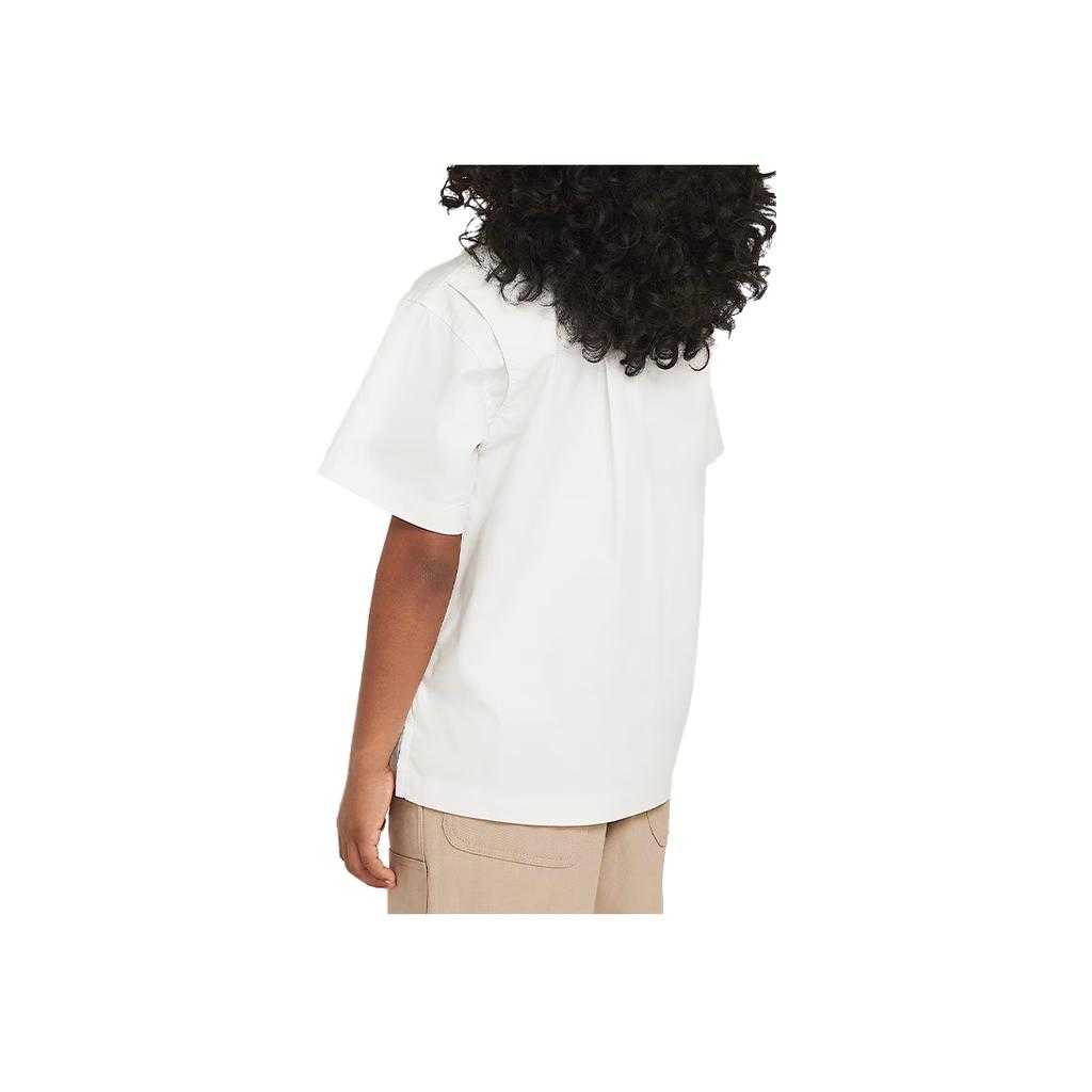 Nike Sportswear Metro Ground Solid Loose Fit Collared Short Sleeve Shirt Kids Tops Phantom-Grey White HF8054-030