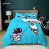 Astronaut Duvet Cover Set King Size Cartoon Astronaut Star Moon Pattern Bedding Set Microfiber Space Theme Full Twin Quilt Cover