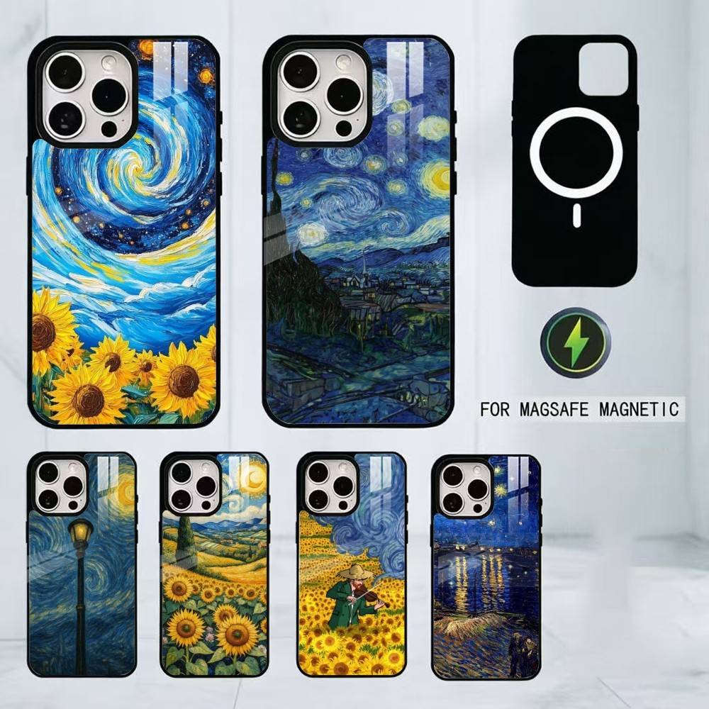 Van Gogh Starry Sunflowers Phone Case For iPhone17,16,15,14,13,12,11 Plus,Pro Magnetic For Magsafe Wireless Charging