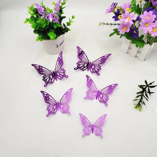12 Pcs 3D Butterfly Wall Decals Removable Wall Sticker for Birthday Party Cake Decorations 3 Sizes Hollow Metallic Butterfly DIY